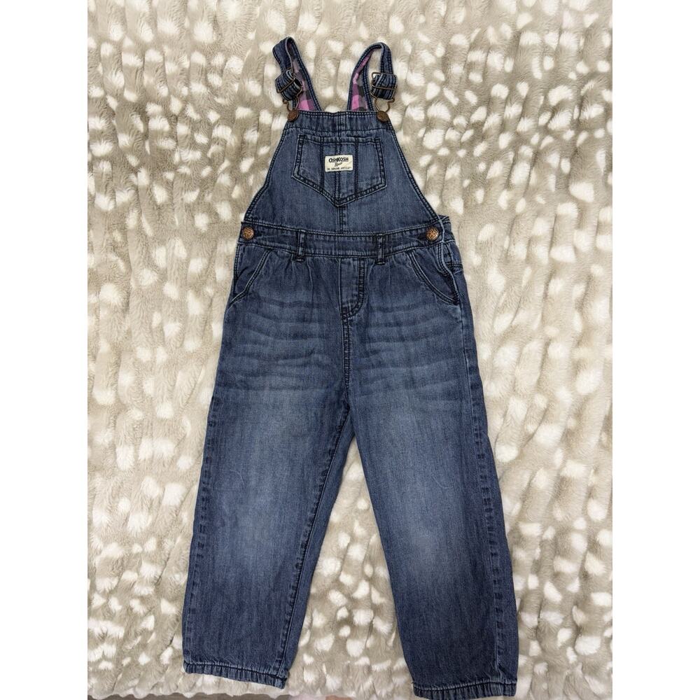 Oshkosh B'Gosh Vintage Pink Plaid Overalls Size 4T Girls
